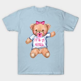 It's A Girl Teddy Bear with Pacifier T-Shirt